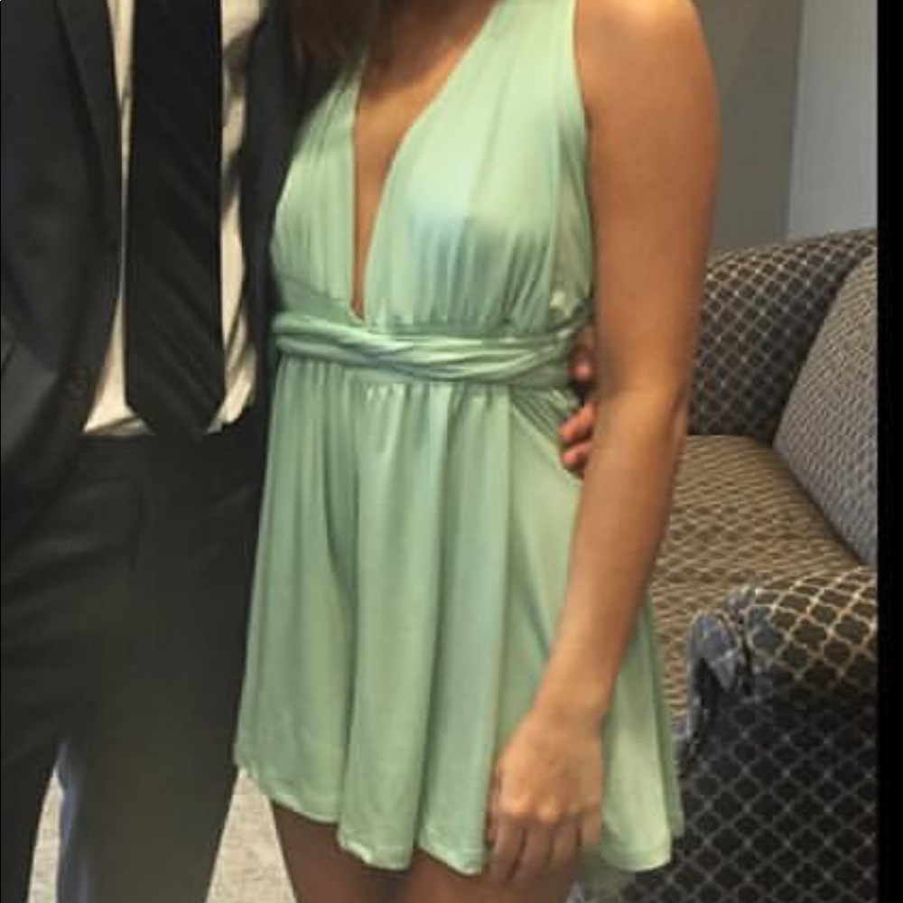 Green tie around silky romper!